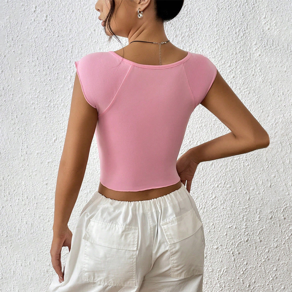 Kvinders crop top med stilfuldt draperingsdesign og figurtilpasset pasform Stilla