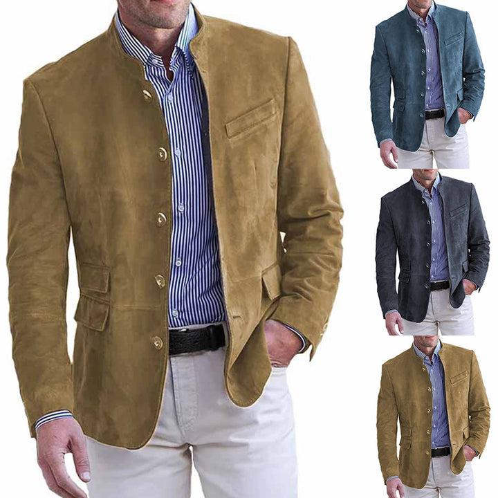 Herrer elegant suede blazer med høj ståkrave og lommer Stilla