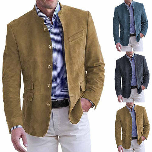 Herrer elegant suede blazer med høj ståkrave og lommer Stilla