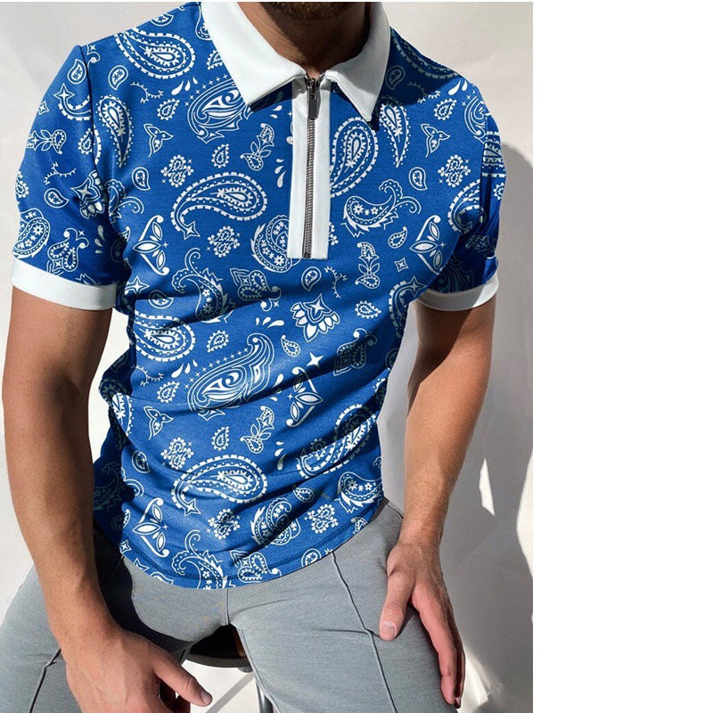 Herrer polo skjorte med trendy paisley mønster og lynlås Stilla