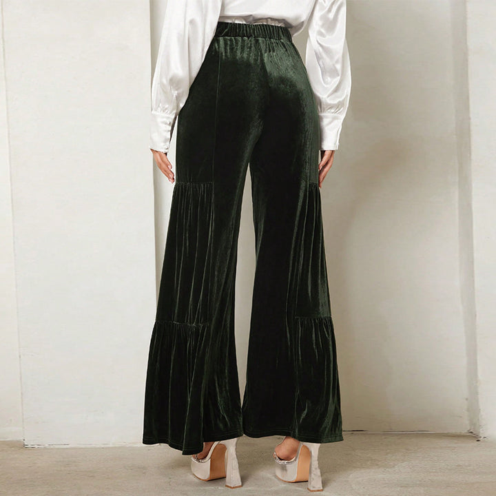 Dame Bred Velour Bukser med Volant Detaljer Stilla