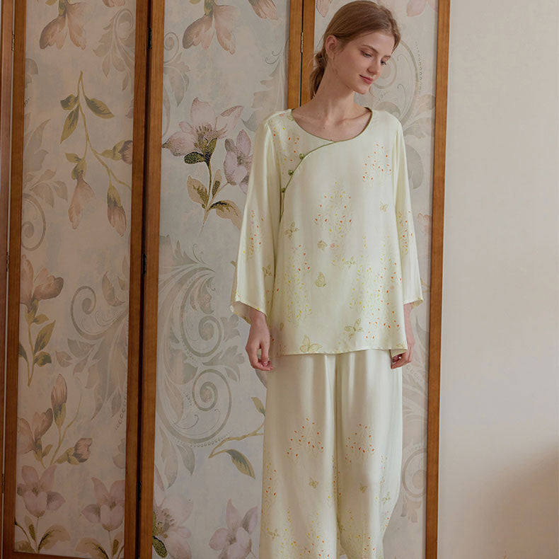 Dame Lounge-Pyjama-Sæt med elegant blomstret design og behagelig pasform Stilla