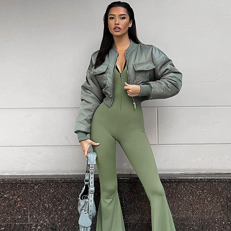 Damer figurformet Langærmet jumpsuit med moderne lynlås Stilla