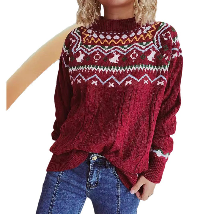 Kvinders strikkede sweater med højhals krave og grafisk design Stilla