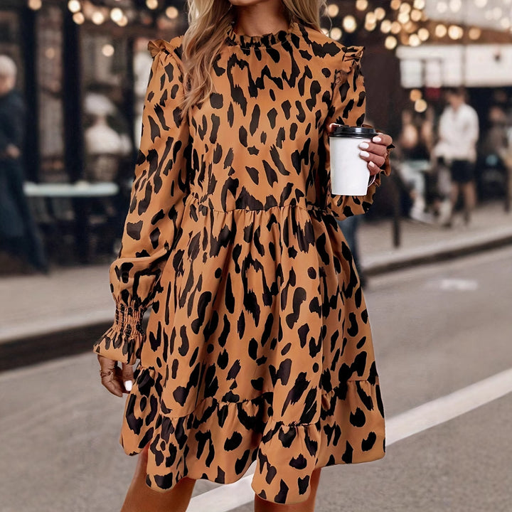 Femme Elegant Gradient Leopardskindsmønster Kjole Stilla