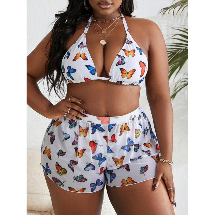 Damer bikinisæt med fashionable shorts og farverigt sommerfugledesign Skovae