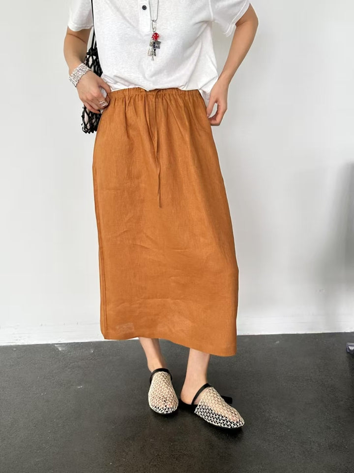 Dame Linned Maxi Skirt med justerbar Talje Knote Stilla