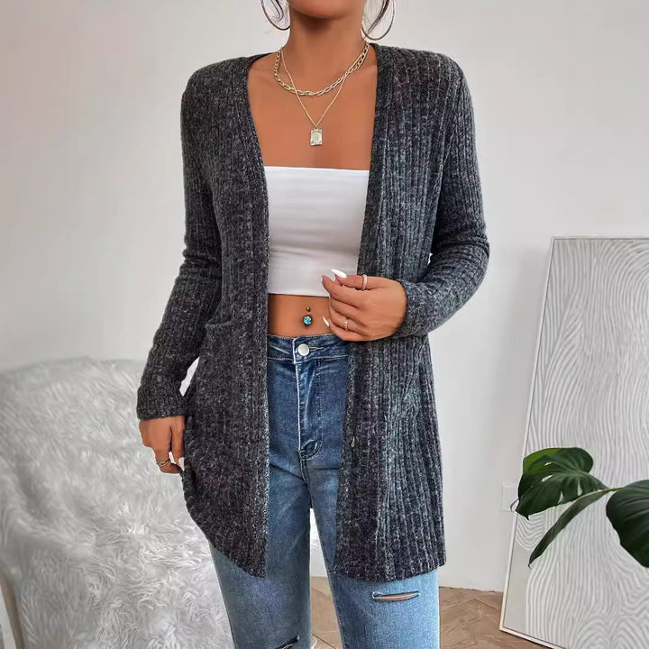 Dame cardigan med struktureret striklook og praktische lommer Stilla