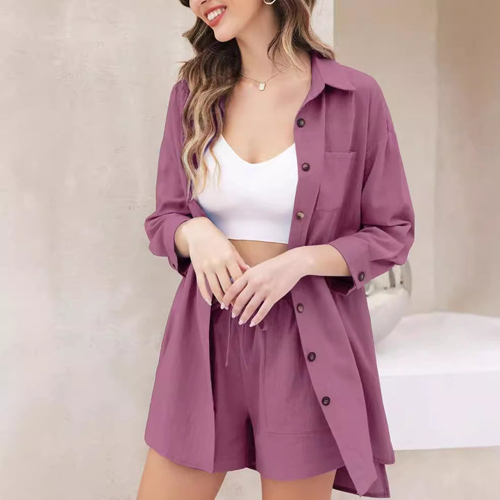 Dame casual kortærmet skjorte og bermuda shorts ensemble Stilla