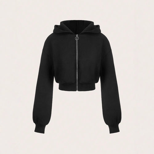 Kvindernes cropped hoodie med innovativ lynlås og voluminøse ærmer Stilla