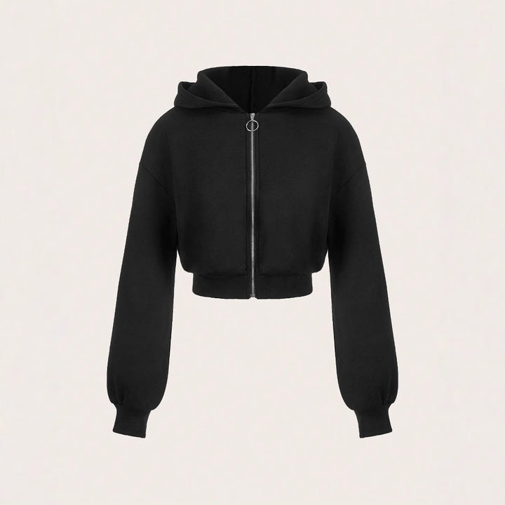 Kvindernes cropped hoodie med innovativ lynlås og voluminøse ærmer Stilla