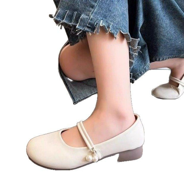 Damer Ballerinas med fashionable perleakcenter og komfortabel blokhæl Stilla