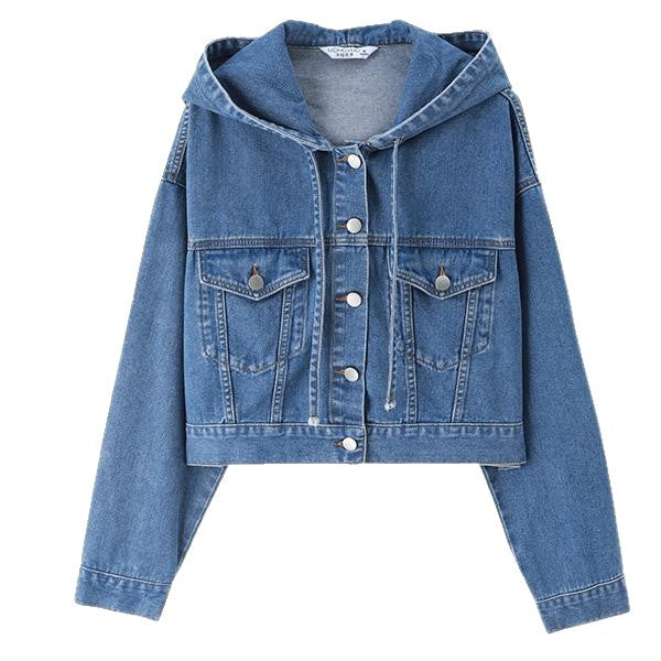 Damer fashionabel kort jeansjakke med hætte og praktiske lommer Stilla