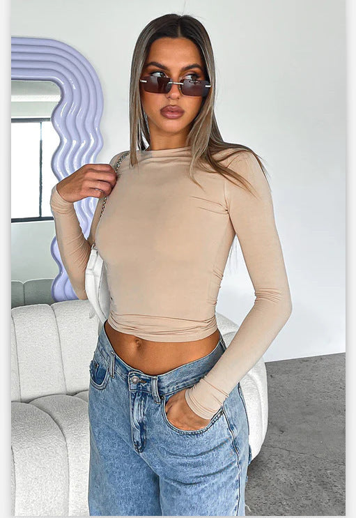 Dame Langærmet Crop-Top i blødt materiale med elegant snit Stilla