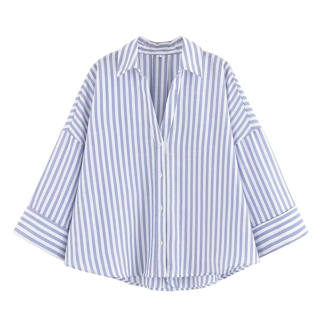 Dame skjorte bluse med afslappet snit og elegante 3/4-ærmer Skovae