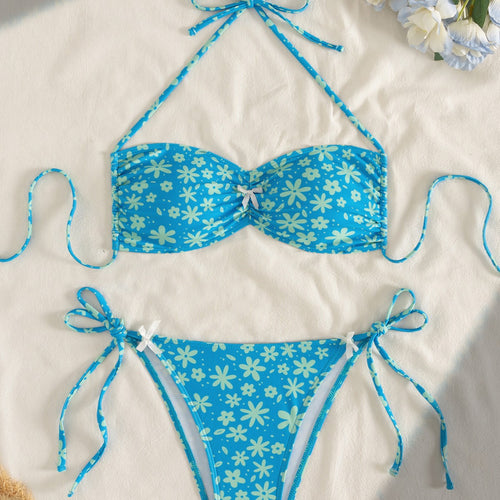 Dame Bandeau-bikini med florale accenter Skovae