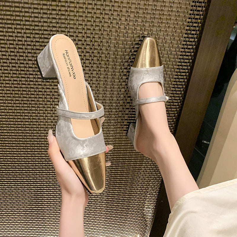 Dame elegante spidse Slingback-hælmules med dekorativ perleaccent Stilla