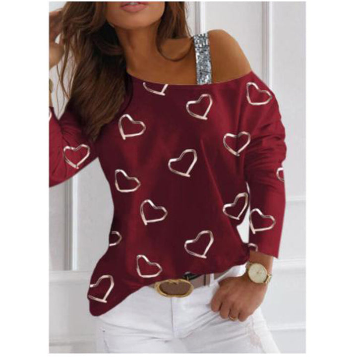 Kvindernes fashionable sweatshirt med hjerteformet design og funklende accenter Skovae