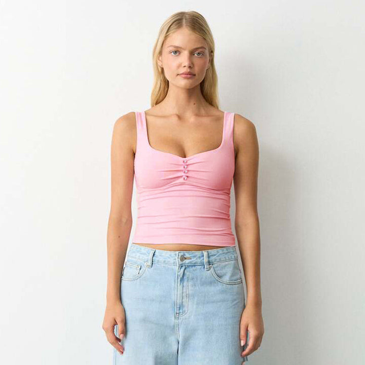 Damen modisches Bustier-Oberteil mit dekorativen Knopfdetails Skovae