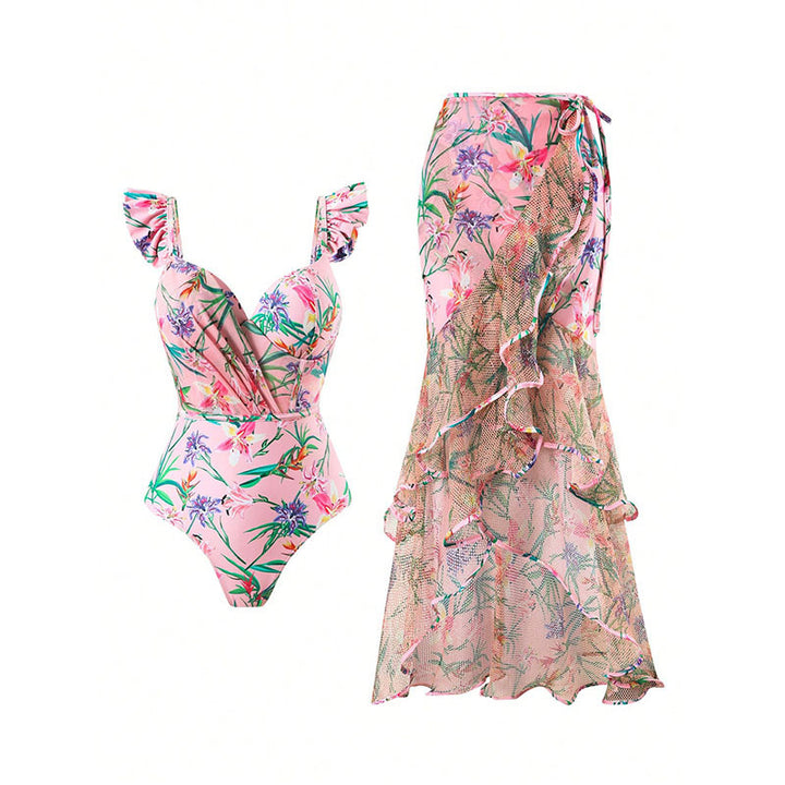 Dame ét One-piece badedragt med blomsterwrap nederdel Skovae