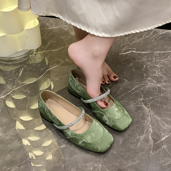 Dame Elegant Kvadrat Tæer Mary Jane Ballerinas med Rhinestone Remme Stilla