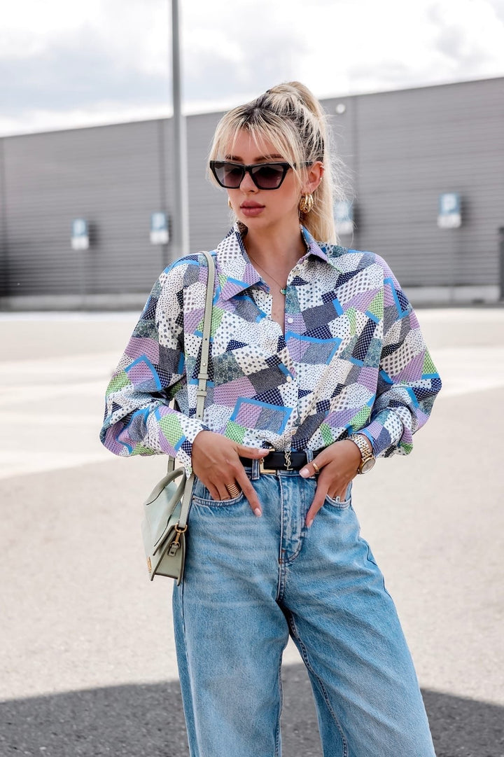 Dame Ternede Skjorte med moderne Patchwork-Design Stilla