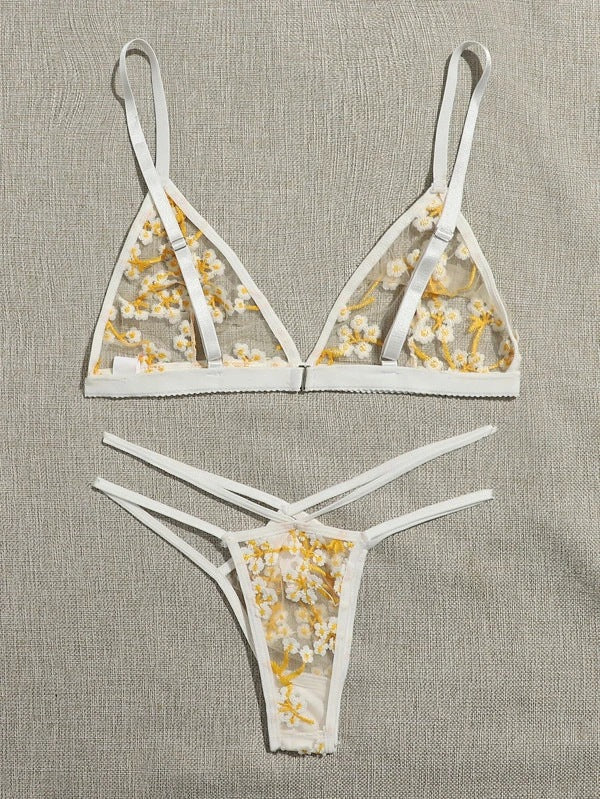 Dame Floral Bestikset Trekant-Bralette og String-Sæt Stilla