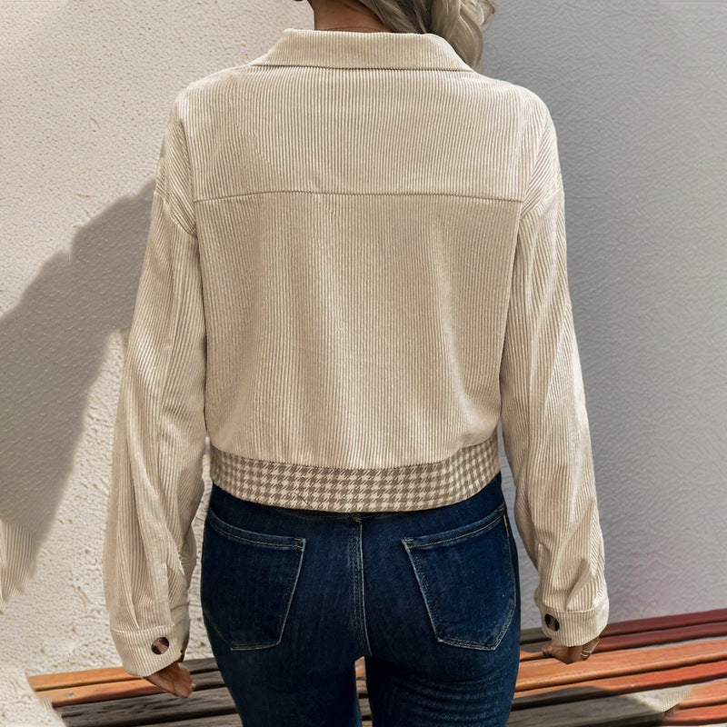 Dame stribet Cordjakke i moderne Houndstooth-design Stilla