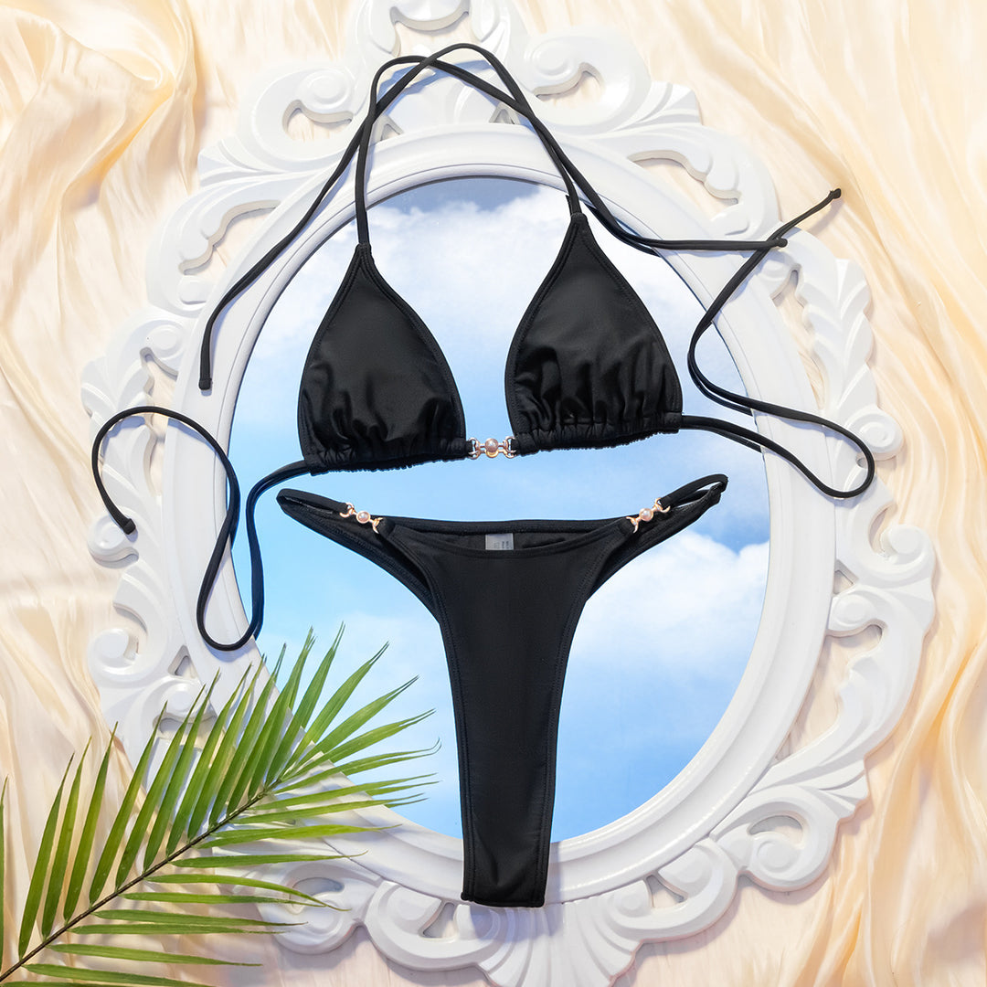 Dame Triangel-Bikini med elegant guldspænde og justerbare bånd Skovae