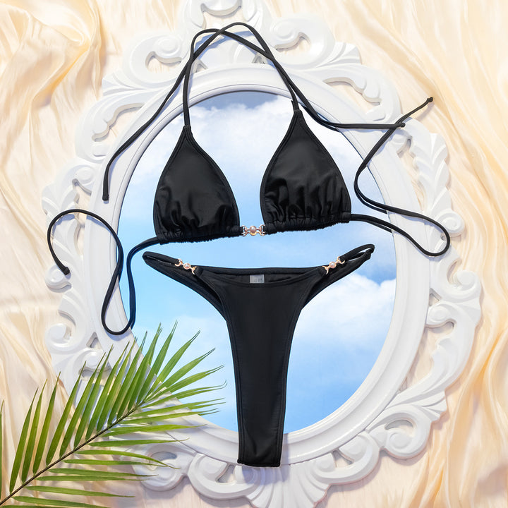 Dame Triangel-Bikini med elegant guldspænde og justerbare bånd Skovae