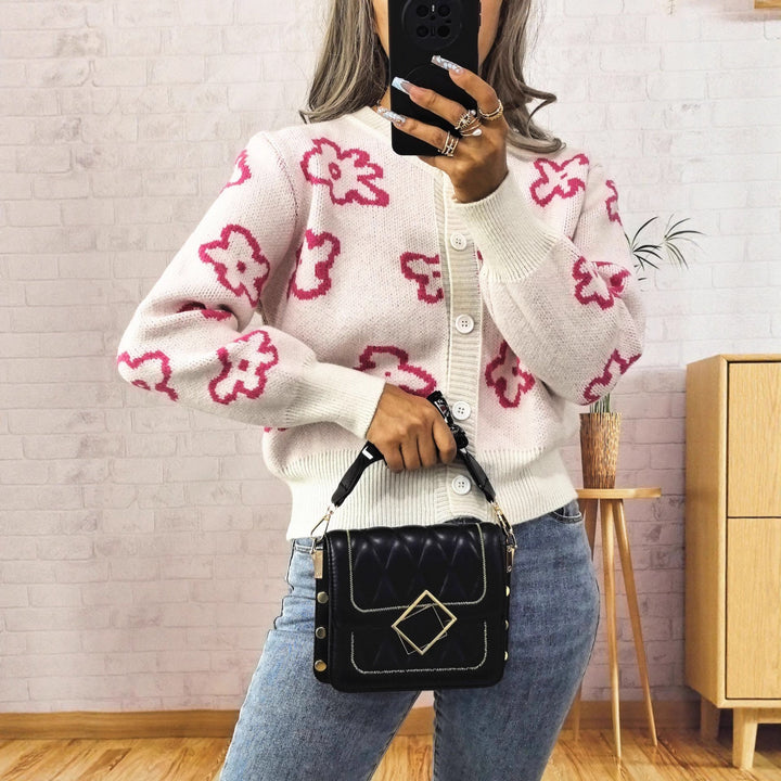 Damer komfortabel cardigan med blomsterdesign Stilla