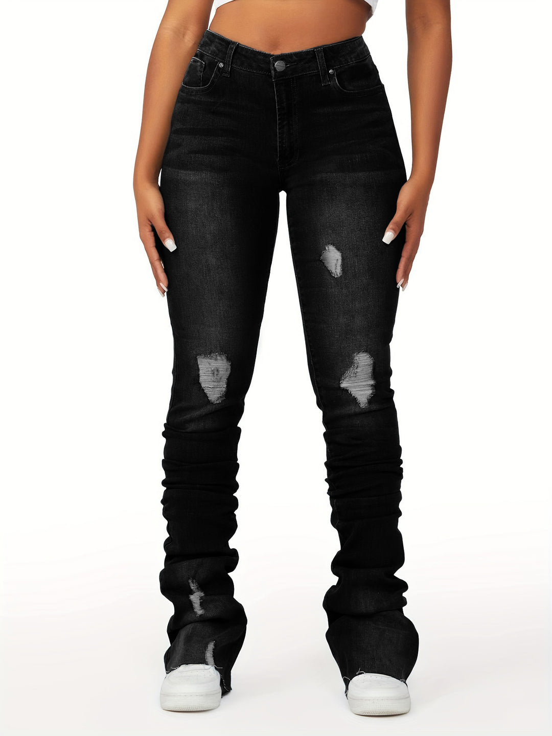 Dame Slim-Fit Jeans med moderigtige Destroyed-effekt og høj talje Stilla