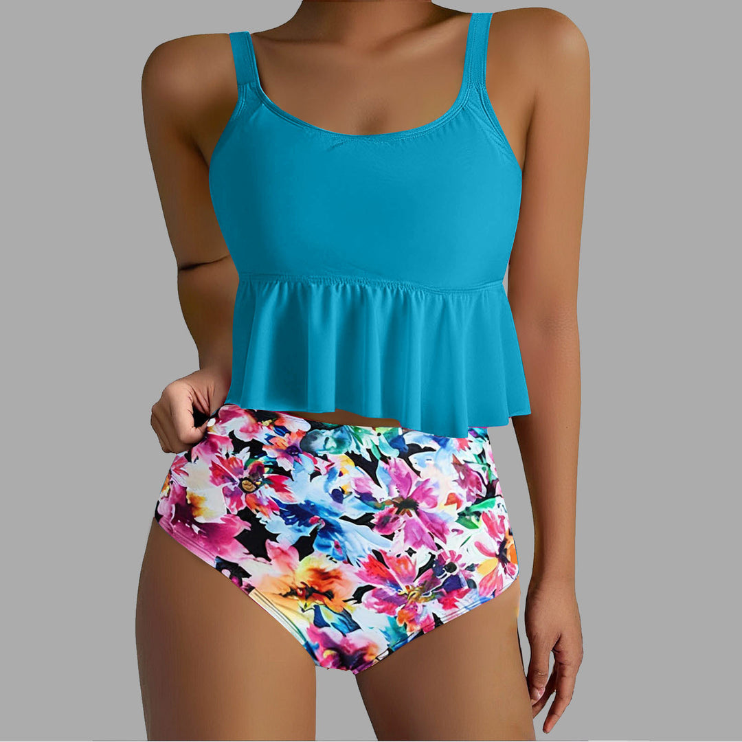 Dame Sport Tankini-Sæt med blomsteret Volant-top og højt skåret slip Stilla