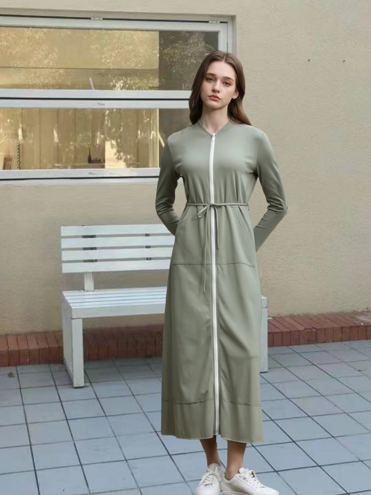 Dame Langærmet Kimono med Lynlås og Praktiske Lommer Stilla