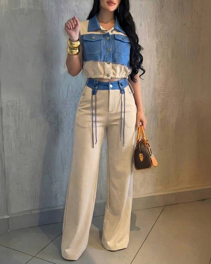 Damer Modisch Overalls med Denim-Design og Stylisk-Bund Skovae