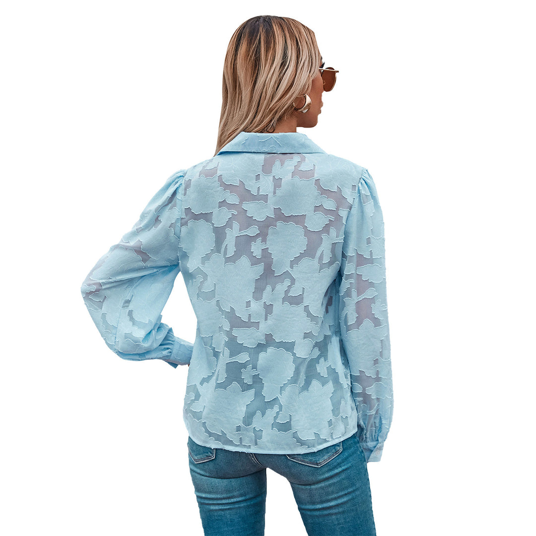 Kvindebluse med ballonformede ærmer og blomsterdesign Stilla