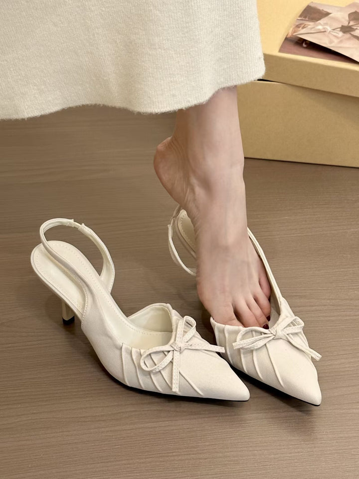 Dame Elegant Slingback Spidse-Tå Hæle med Sløjfe-Detalje Stilla