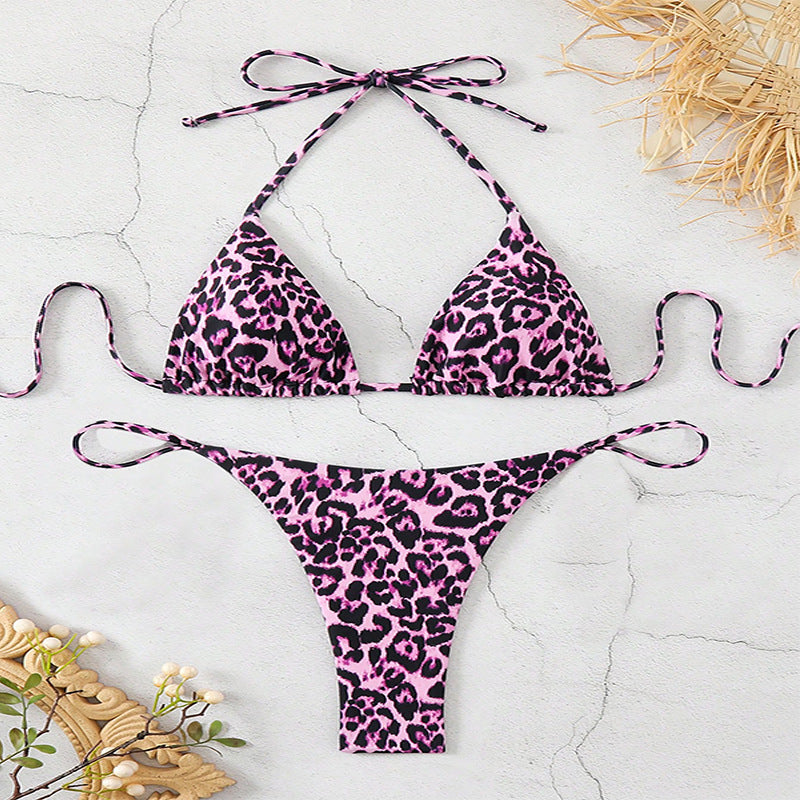 Dame triangel-bikini med moderne leopardmønster Skovae