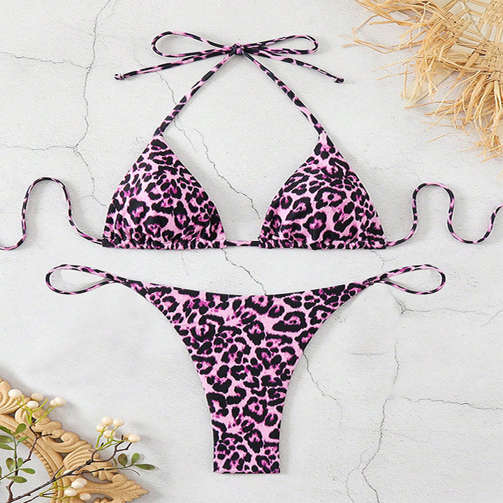 Dame triangel-bikini med moderne leopardmønster Skovae