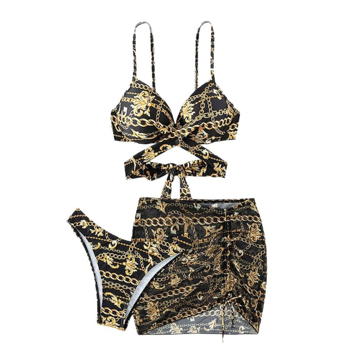 Dame bikini sæt med stilfuld indpakningsdesign og elegante kædemotiver Stilla