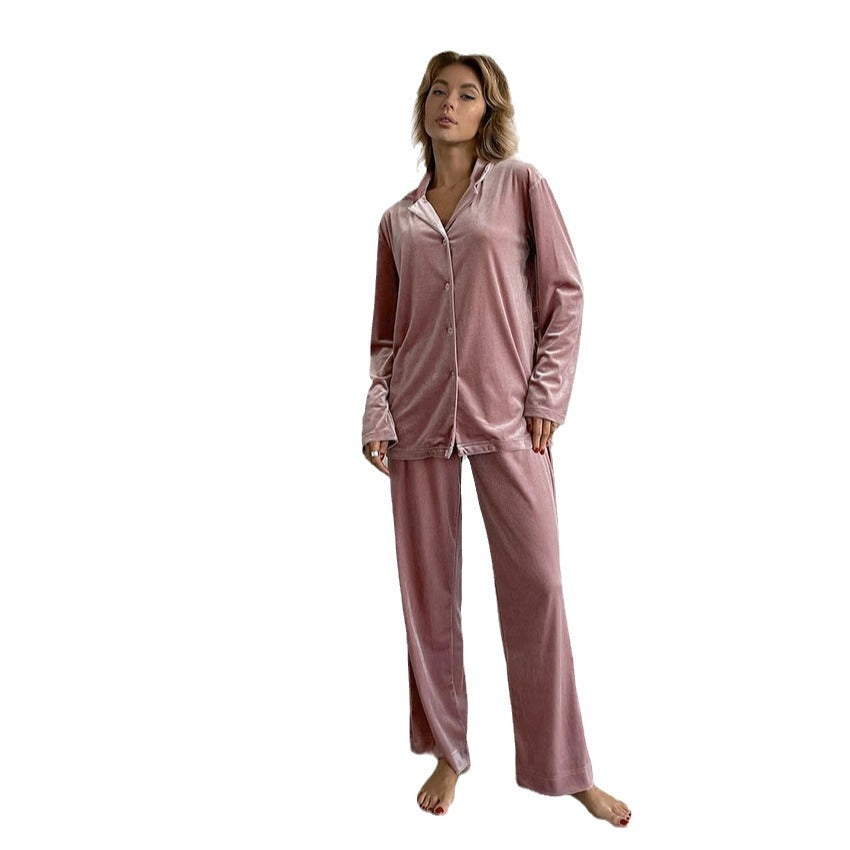 Dame Luksuriøs Velour-Loungewear-Sæt med Bælte og Langærmet Bluse Stilla
