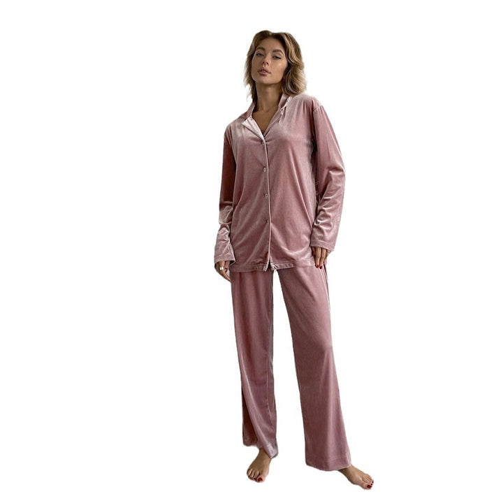 Dame Luksuriøs Velour-Loungewear-Sæt med Bælte og Langærmet Bluse Stilla