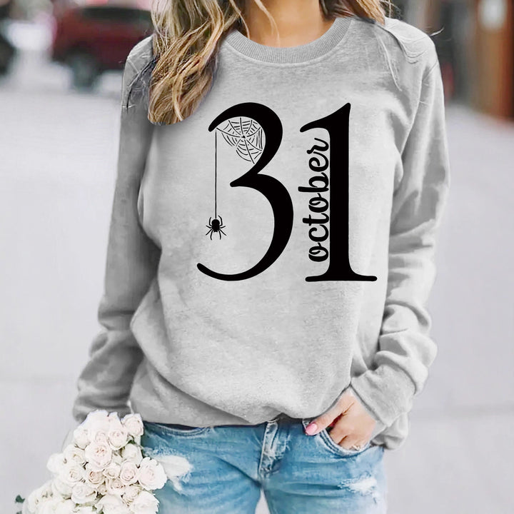 Kvindernes sweatshirt med kreativ Halloween-motiv og behagelig pasform Stilla