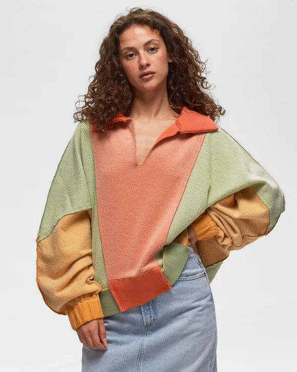 Dame Oversized Hættebluse med moderne farveblokdetaljer Stilla