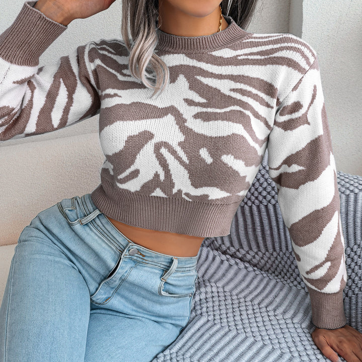 Dame stilfuld crop-pullover med zebramønster Stilla