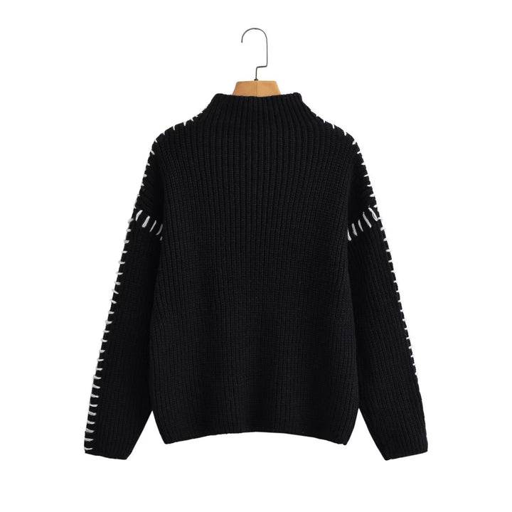 Dame hyggelig sweater med høj krave og struktureret strikkemønster Stilla