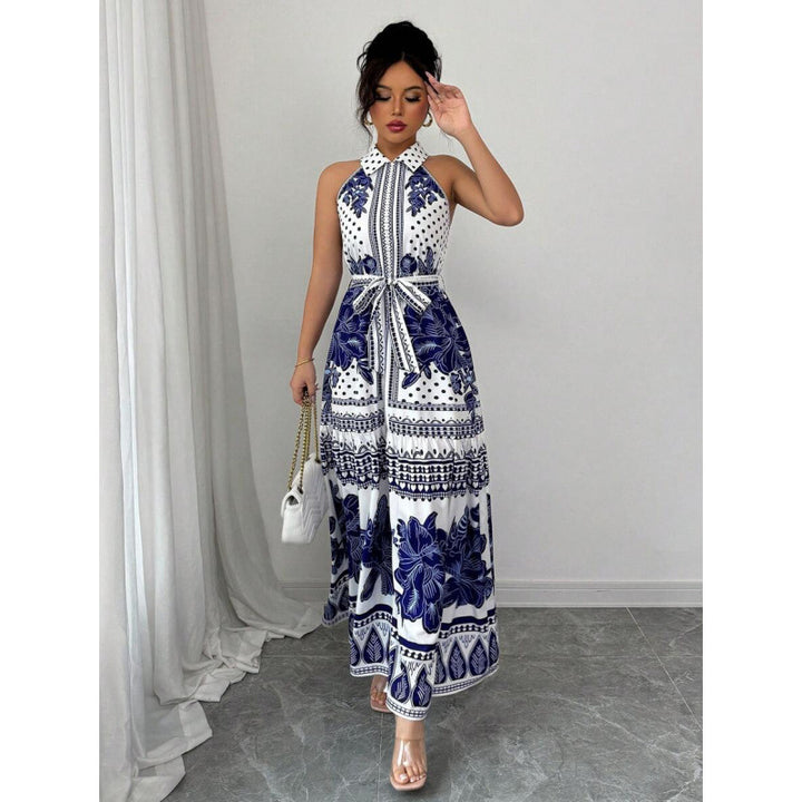Dame Floral Halter Maxikjole med tilpasset talje Stilla