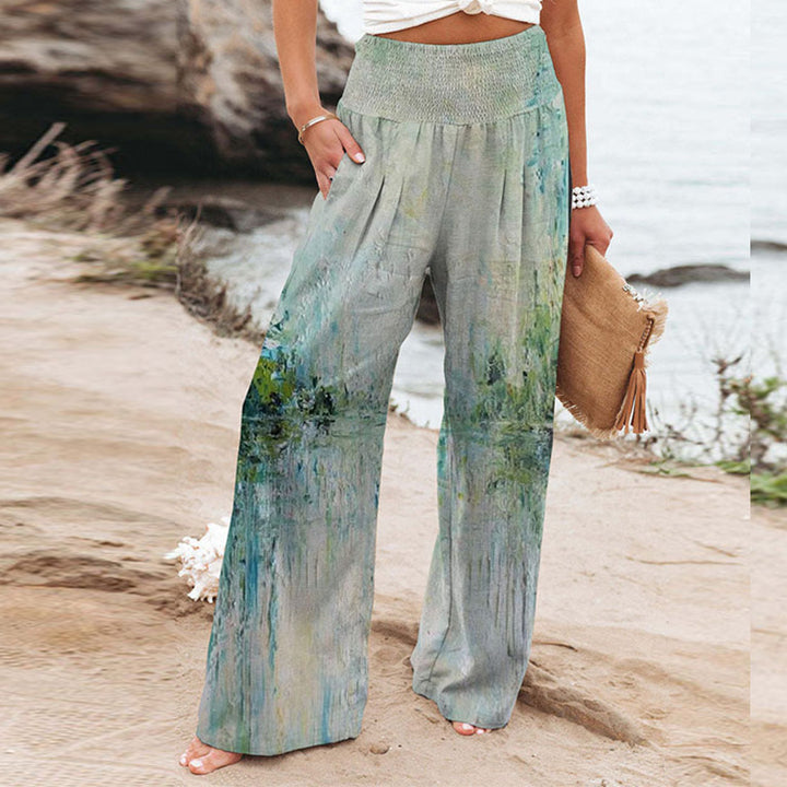 Dame Loose Buks med blomstret print og elastisk liv Stilla