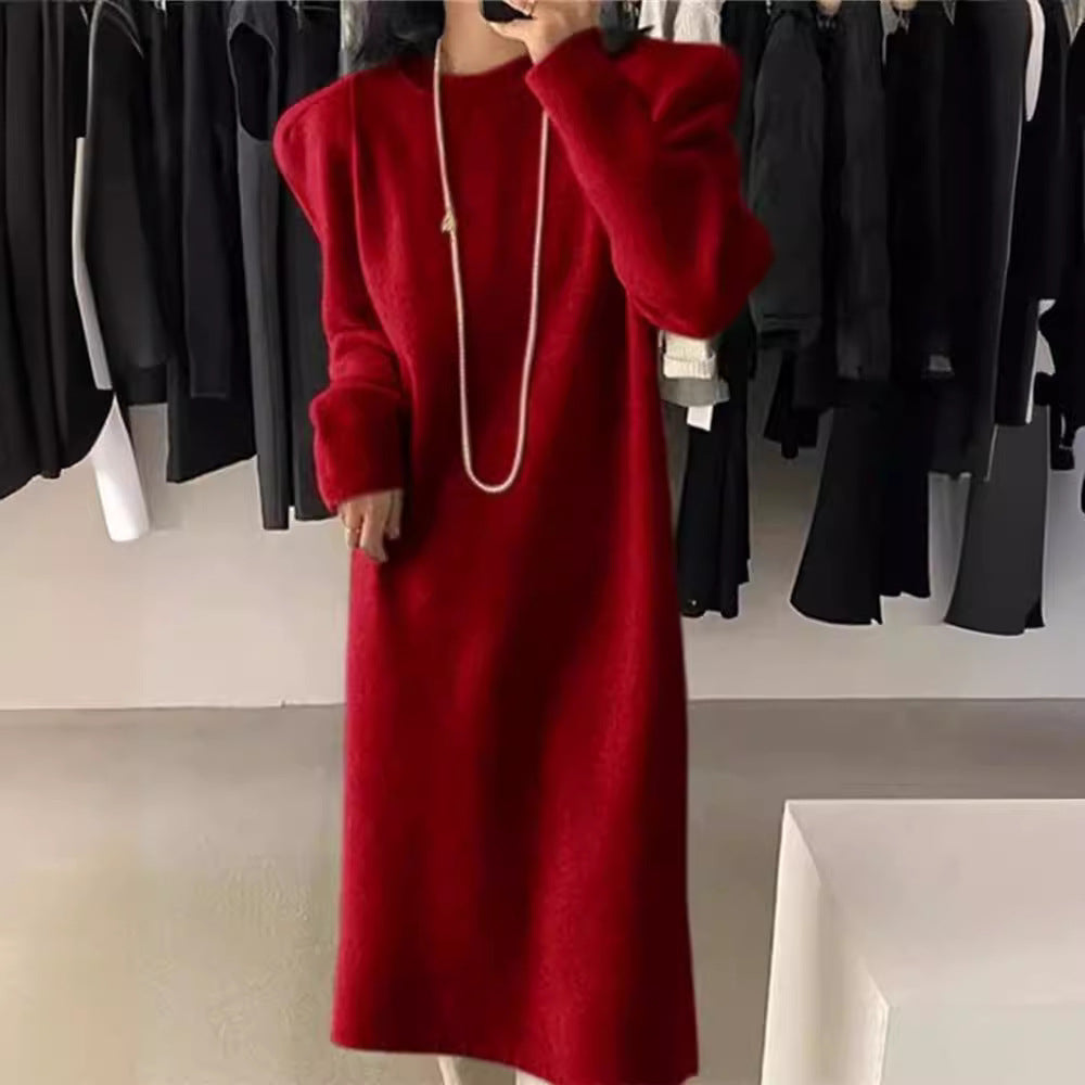 Femme Elegante Lange Oversized Strikkjole med Puffærmer Stilla