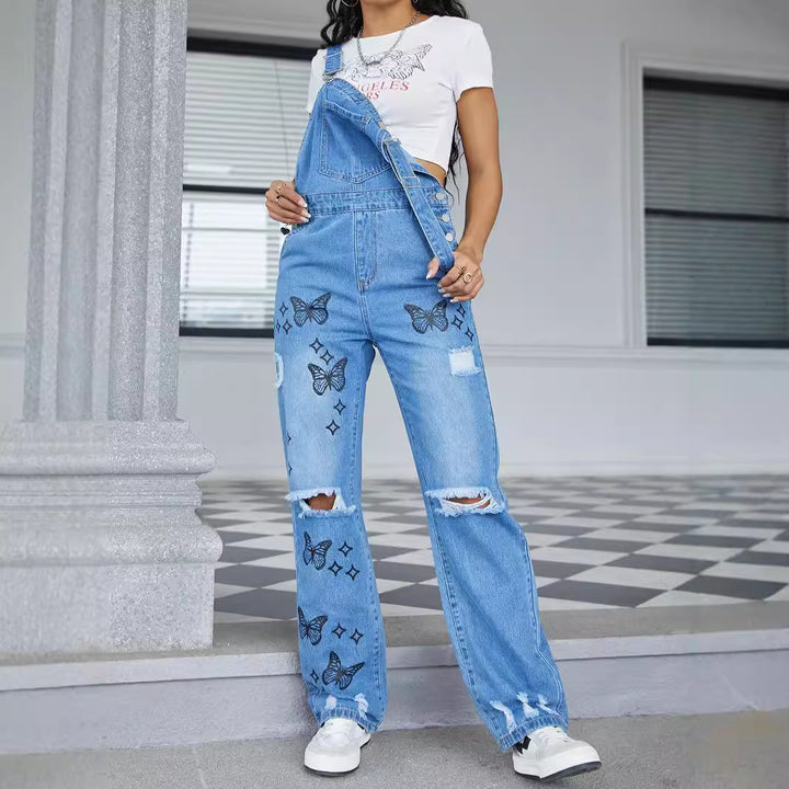 Dame overalls med fashionable sommerfuglemønstre og afslappet snit Stilla